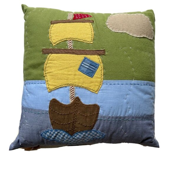 NWT🎄 Pottery Barn Kids  🛍️ Pirate Ship Decorative Pillow 12 " x 12 " - RARE - Picture 1 of 2